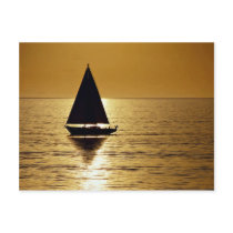 Sailboat at sunset, sloop postcards