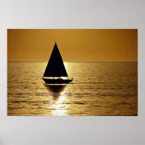 Sailboat at sunset, sloop print