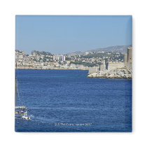 Sailboat cruising by Chateau d'If in Marseille's Fridge Magnet