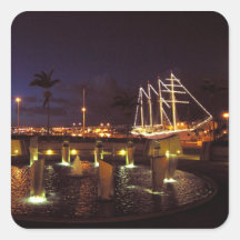 Sailboat Harbour at Night Square Stickers