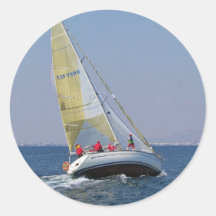 Sailboat Racing On Mar Menor Round Stickers