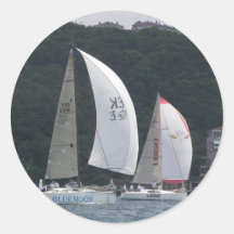 Sailboat Racing Round Stickers