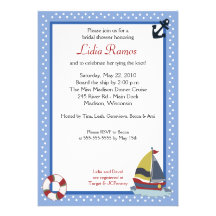 Sailboat Sailing Nautical 5x7 Bridal Shower Invite