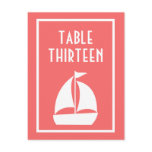 Sailboat Table Numbers (Coral / White) Post Cards