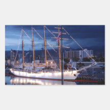 Sailboat with Decorative Lights Rectangle Stickers