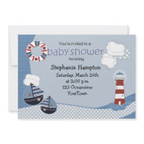 Sailboats and Lighthouse Baby Shower Invitation