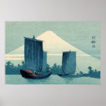 Sailboats and Mount Fuji Poster
