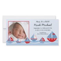 Sailboats Baby Boy Birth Annoucement Photo Card Template