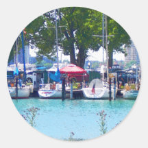 Sailboats In Dock Round Stickers