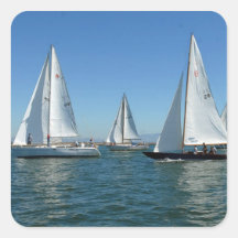 Sailboats in the Harbour Square Stickers