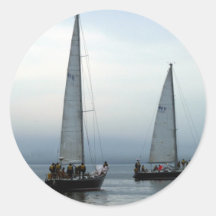 Sailboats in the Morning Round Stickers