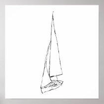 Sailing boat. Sketch in Black and White. Print