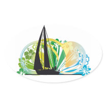 Sailing luxury yacht illustration oval stickers