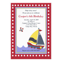 Sailing Sailboat Boat Nautical 5x7 Birthday Custom Invitations
