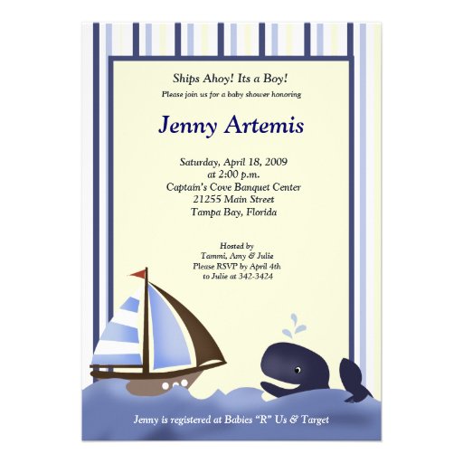 Sailing Sailboat Boat Nautical Baby Shower 5x7 Invite