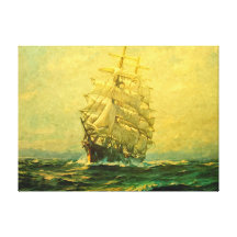 Sailing ship crosses the Atlantic Stretched Canvas Print