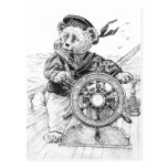 Sailor Bear Sam Steering Ship at Sea Postcard