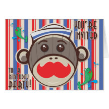 Sailor Sock Monkey Party Invitation Greeting Card