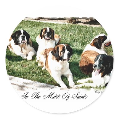 Saint Bernard Lovers Round Sticker by DogsByDezign