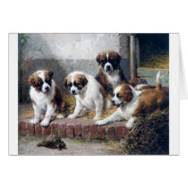 Saint Bernard puppies turtle cute painting dogs Greeting Card