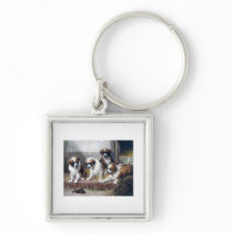 Saint Bernard puppies turtle cute painting dogs Key Chains