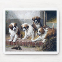 Saint Bernard puppies turtle cute painting dogs Mouse Pads