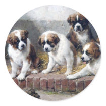 Saint Bernard puppies turtle cute painting dogs Round Stickers