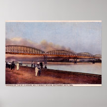 Saint Charles Railroad Bridge Burning, Missouri Poster