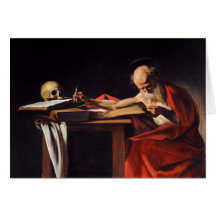 Saint Jerome Writing by Michelangelo Caravaggio Greeting Cards
