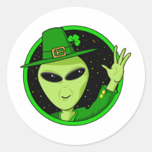 Saint Patrick's Day Alien Round Sticker
