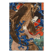 Saito Oniwaka Maru Benkei Fighting Giant Carp Greeting Cards