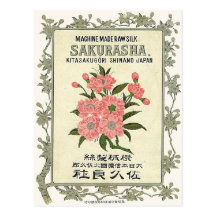 Sakura Flowers Vintage Japanese Silk Label Post Cards