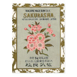 Sakura Flowers Vintage Japanese Silk Label Postcard