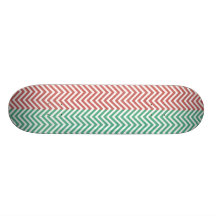 Salmon and Green Chevron Striped Zig Zags Custom Skate Board
