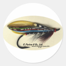 Salmon Fly- Black Doctor feather wing Round Stickers