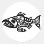 Salmon Native American Design Round Stickers