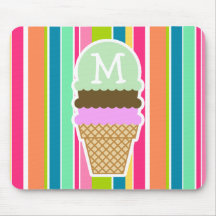Salmon Pink & Seafoam Green; Ice Cream Cone Mouse Pad