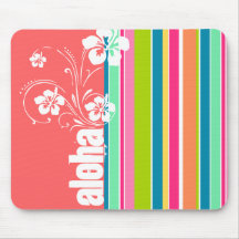 Salmon Pink & Seafoam Green Striped: Aloha Mousepad