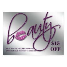 Salon Discount Card Beauty Lips Sparkle Purple Business Card Template