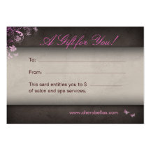 Salon Gift Card Spa Butterfly pink Business Card Template