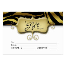 Salon Gift Card Spa Zebra Animal Gold Black Business Card Template