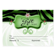 Salon Gift Card Spa Zebra Animal Green Black Xmas Business Card