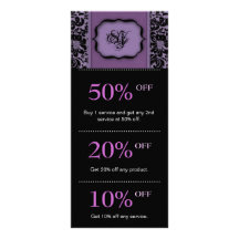 Salon Marketing Cards Purple Floral Damask Custom Rack Card