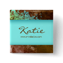 Salon Name Tag Button Brooch blue grunge flower 2