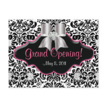 Salon Postcard Damask Black White Pink Jewels Bow