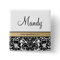 Salon Spa Damask Name Tag Button Brooch beige