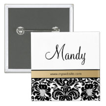 Salon Spa Damask Name Tag Button Brooch beige