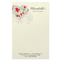 Salon Spa Floral Heart Red Cream Stationery