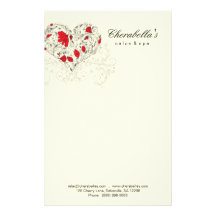 Salon Spa Floral Heart Red Cream Stationery
