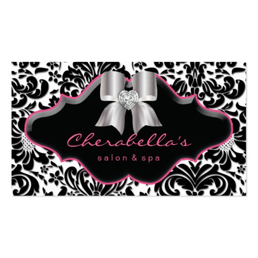 Salon Spa Jewellery Business Card Pink Damask Bow